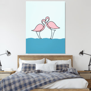 Toile Deux Flamants roses roses sur la ligne d'eau Dessi