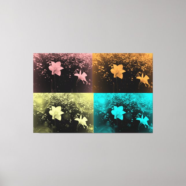 Toile Deux fleurs délicates en rose, bleu, jaune, marsal (Recto)