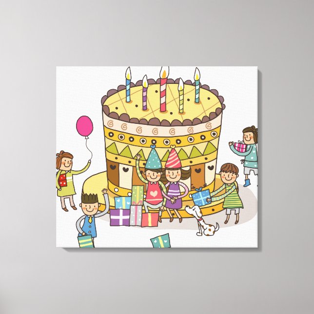 Toile Deux garçons et trois filles dans une fête d'anniv (Recto)