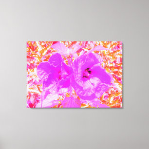 Toile Deux Hibiscus de prune violet et rose chaud sur ro