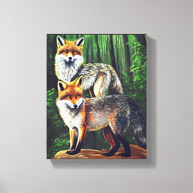 Toile deux jeunes Foxes animal nature faune art (Recto)