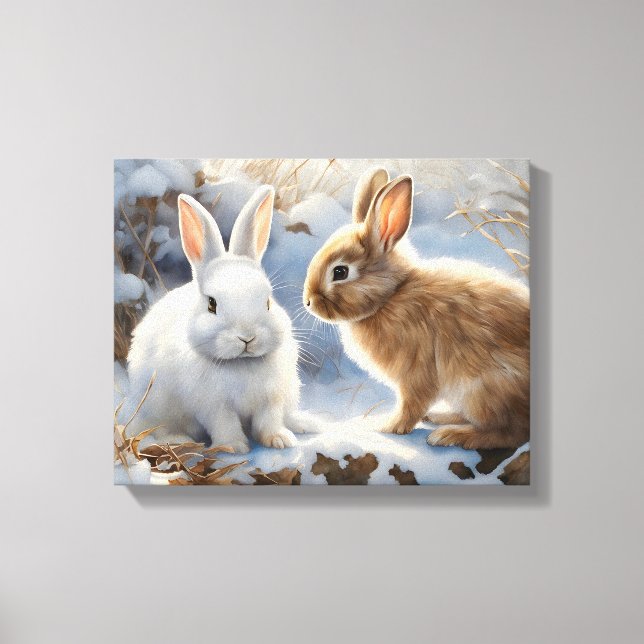 Toile Deux lapins lapins adorables Brown et blancs dans  (Recto)