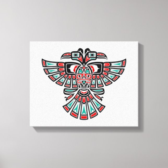 Toile Deux oiseaux haïdas en tête sur blanc (Recto)
