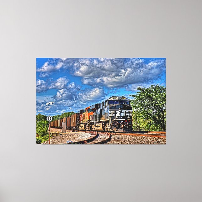 Toile Deux trains de marchandises de locomotives diesel  (Recto)