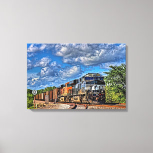 Toile Deux trains de marchandises de locomotives diesel 