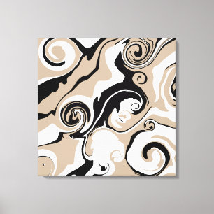 Toile Déversement - Taupe, noir et blanc