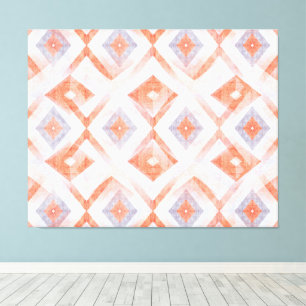 Toile Diamant Rustique Géométrique en Terracotta et Bleu