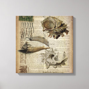 Toile dictionnaire de plage imprimer moderne coquillage 