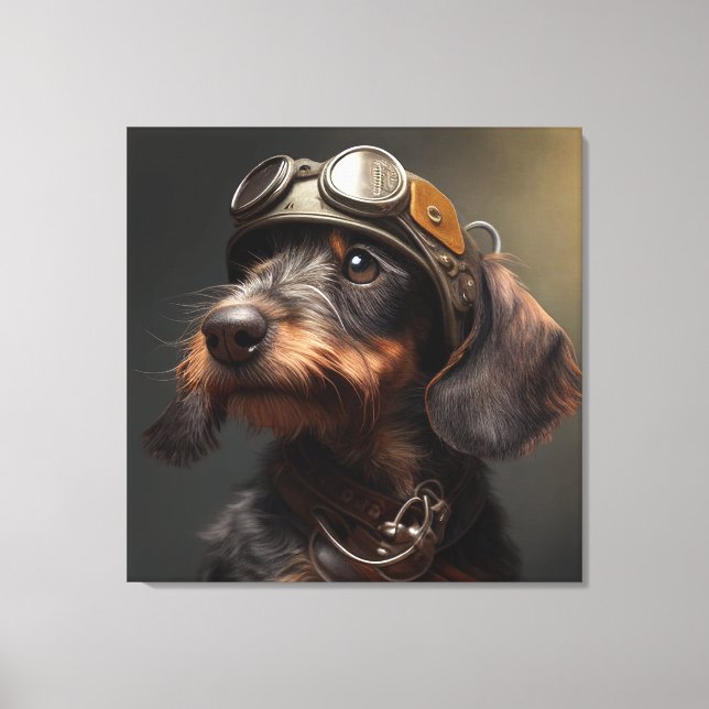 Toile Dieselpunk À poils durs Dachshund Steampunk Gogget (Recto)
