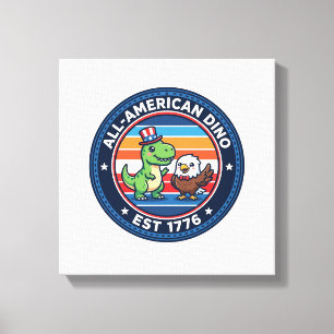 Toile Dinosaur Kawaii Patriotique Tout Américain DINO ES