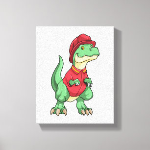 Toile Dinosaure comme pompier avec casque d'incendie
