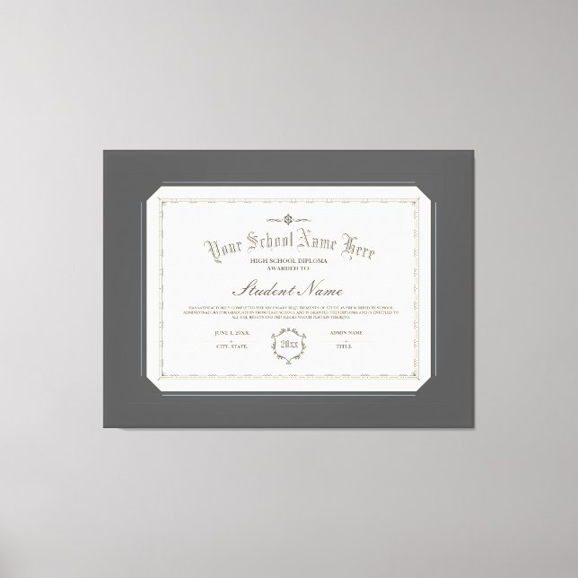 Toile Diplôme personnalisé traditionnel Charbon (Recto)