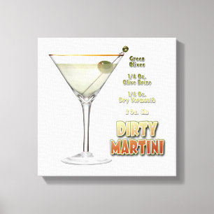 Toile Dirty Martini Cocktail Recette Art 12"x12"