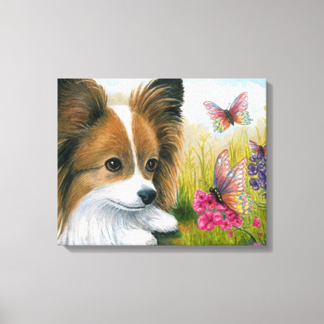 Toile Dog 123 Papillon dog with Butterflies (Recto)