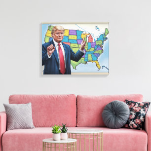 Toile Donald Trump face à la carte américaine modifiée