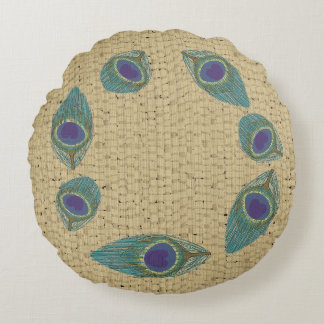 toile d'osier plumes de paon Coussin rond