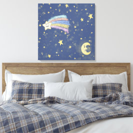 Toile Doux Lune de sommeil & Étoiles Illustration Denim 