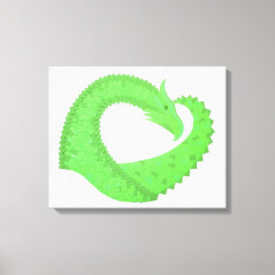 Toile Dragon de coeur vert citron blanc