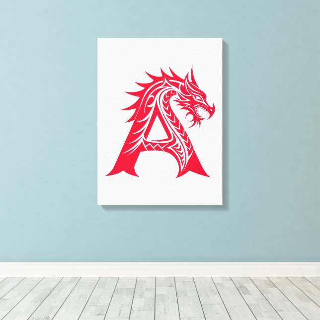 Toile Dragon Styled Letter A, Dragon Alphabet, Monogram (Insitu (Plancher de Bois))
