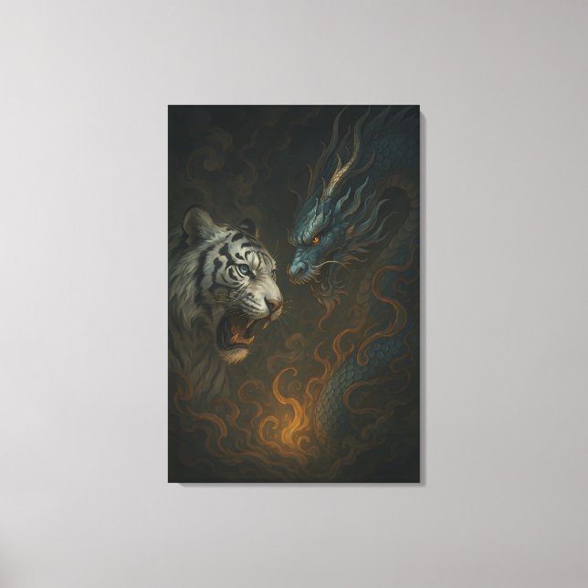 Toile Dragon vs White Tiger – Mystical Fantasy Wall Art  (Recto)