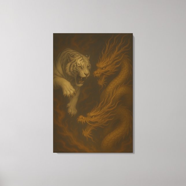 Toile Dragon vs White Tiger – Mystical Fantasy Wall Art  (Recto)