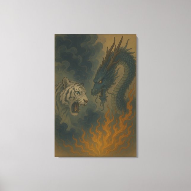 Toile Dragon vs White Tiger – Mystical Fantasy Wall Art  (Recto)