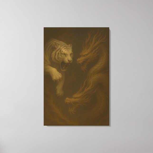 Toile Dragon vs White Tiger – Mystical Fantasy Wall Art  (Recto)