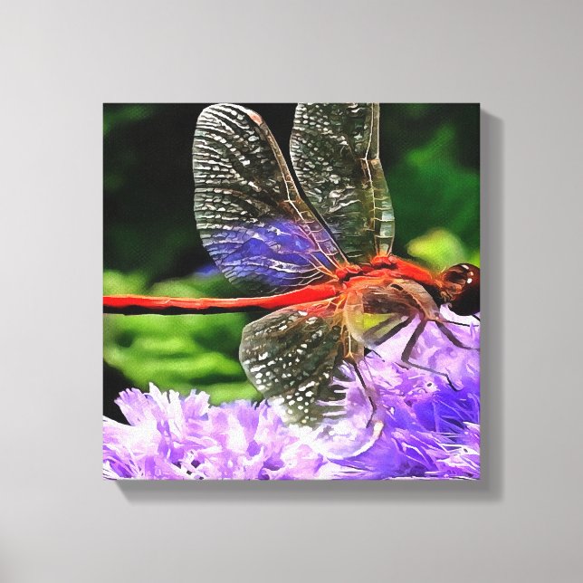 Toile Dragonfly rouge sur Violet Violet Fleurs (Recto)