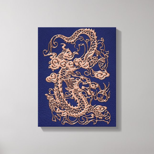 Toile Dragons métalliques 3D sur cuir bleu royal Imprime (Recto)