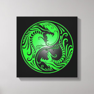Toile Dragons, vert et noir de Yin Yang