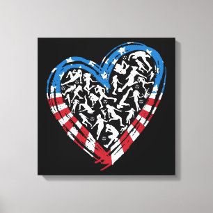 Toile Drapeau américain - Coeur de football féminin