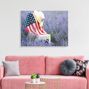 Toile Drapeau américain et chapeau sur une chaise