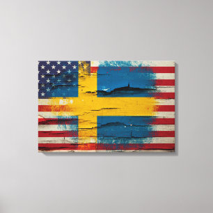 Toile Drapeau américain suédois de la peinture de