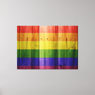 Toile Drapeau de la fierté arc-en-ciel en bois