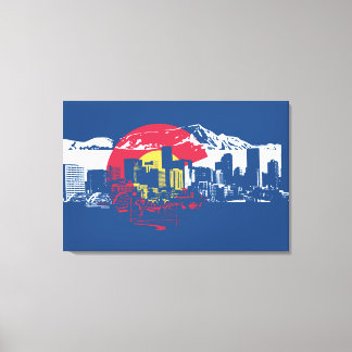 Toile Drapeau du Colorado avec Denver Skyline et Rockies