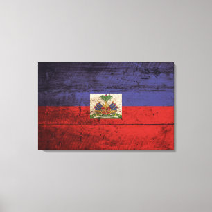 Toile Drapeau du Haïti sur le vieux grain en bois