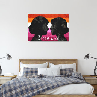 Toile Drapeau lesbien avec deux silhouettes de femmes 