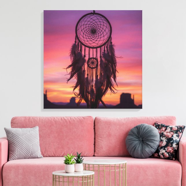 Toile Dreamcatcher Sunset Wall Art –Boho Spiritual Decor (Insitu(Salon))