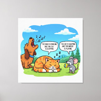 Toile Drôle Cartoon Chien, Chat et souris