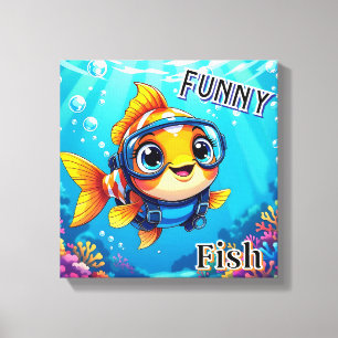 Toile Drôle de poisson Art de nurserie mignon pour enf