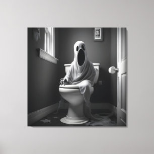 Toile Drôle fantôme assis dans les toilettes