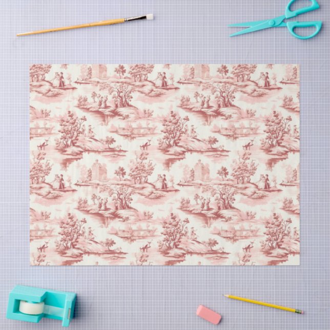 Toile du Jouy Red Faux French  Seidenpapier (Basteln)