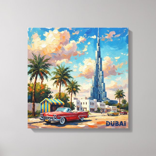 Toile Dubai Burj Khalifa Vintage Scene Stretched Canvas (Recto)
