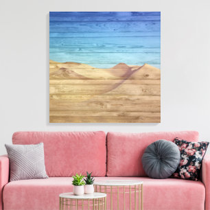 Toile Dunes de Sable du Désert Beau Ciel Bleu Sur Bois à