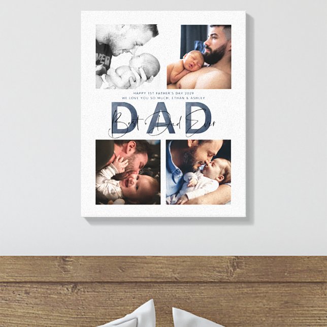 Toile Dusty Blue Meilleur papa Ever 4 Photo 1ère Fête de (Easily personalize this Best Dad Ever photo collage canvas, for a gift he'll treasure)