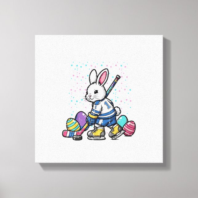 Toile Easter Bunny Ice Hockey Player Eggs Rabbit Boys Ki (Recto)