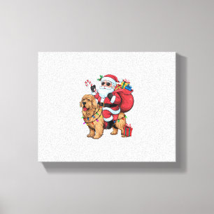 Toile Éclairage de Noël Père Noël équitation Golden Retr