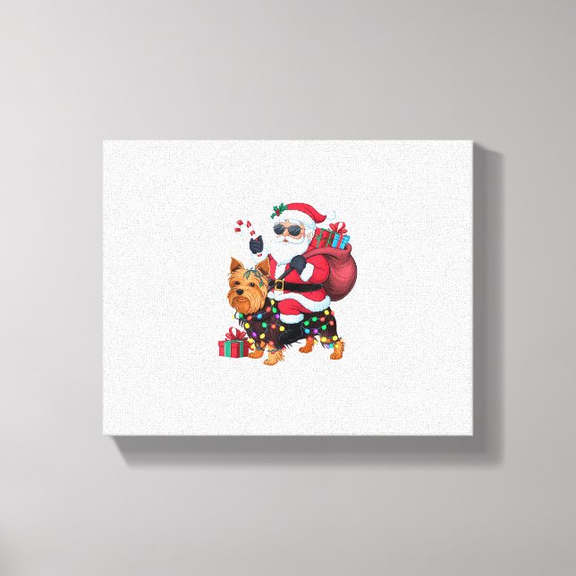 Toile Éclairage de Noël Père Noël équitation Yorkshire T (Recto)