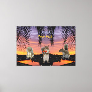 Toile Écureuils mignons au coucher du soleil tropical