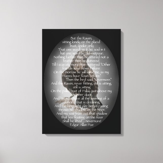 Toile Edgar Allen Poe Raven Poem, Nevermore Citation (Recto)